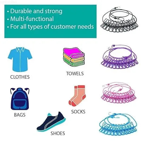 12 Clip Elastic Clothesline, Portable Multifunctional Drying Rope with Clips, Windproof Garden Clothesline, Adjustable Stretchable Line for Travel.